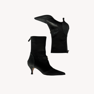 Dior: Vintage Black Denim Cadillac Moto Booties (36.5)