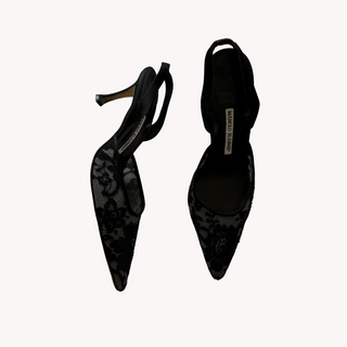Manolo Blahnik: Vintage Black Lace Sling-Back Heels (40)