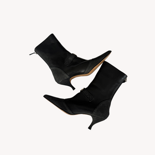 Dior: Vintage Black Denim Cadillac Moto Booties (36.5)