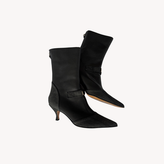 Dior: Vintage Black Denim Cadillac Moto Booties (36.5)