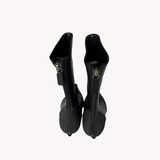 Dior: Vintage Black Denim Cadillac Moto Booties (36.5)