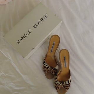 Manolo Blahnik: Vintage Animal Print Pony-Hair Mules (39.5)