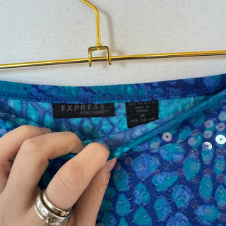 Express: Vintage Blue Sequin Mini Skirt