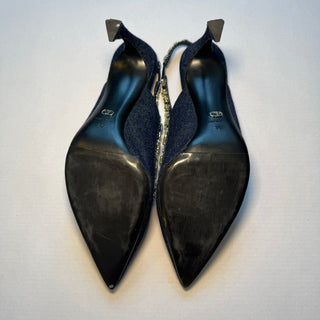 Dior: Vintage Denim Crystal Flower Heels (39)