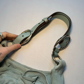 YSL: Vintage Pastel Blue Suede Rose Bag