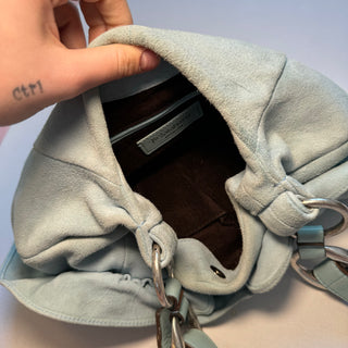 YSL: Vintage Pastel Blue Suede Rose Bag