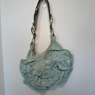 YSL: Vintage Pastel Blue Suede Rose Bag
