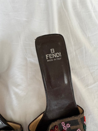 Fendi: Vintage Zucca Print Beaded Kitten Heels (8)