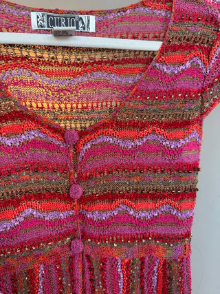 Vintage Chevron Pink Knit Beaded Mini Dress